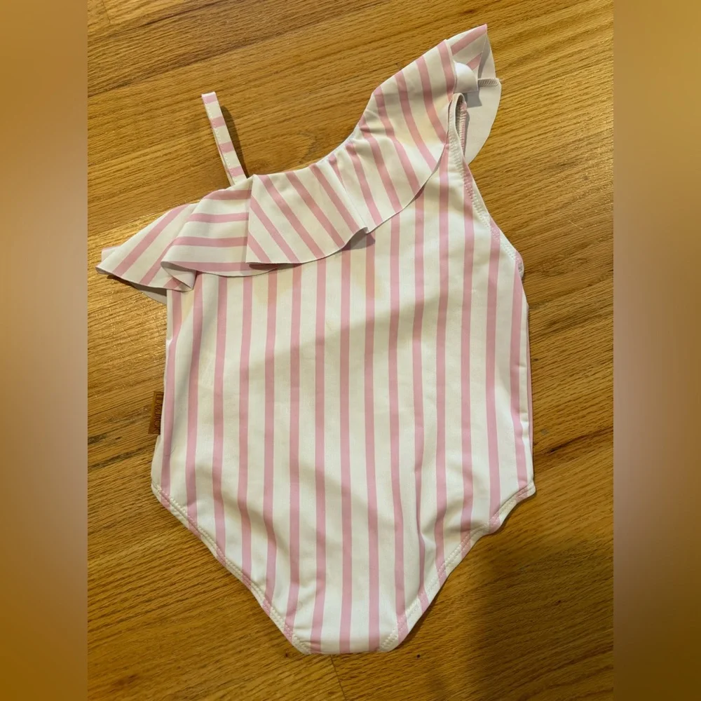Lila & Jack Toddler Pink and White Striped One Piece bathing suit